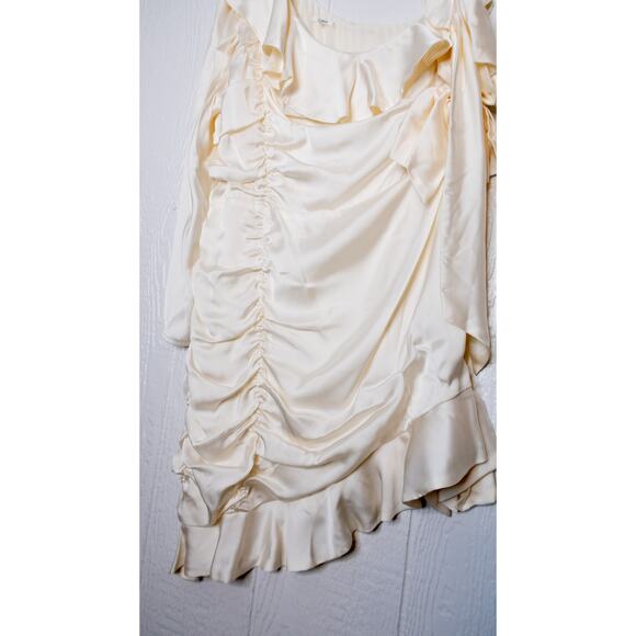 TULAROSA 'Naomi' Cream Satin Ruched Ruffled One Sleeve Mini Dress XL - Picture 8 of 13